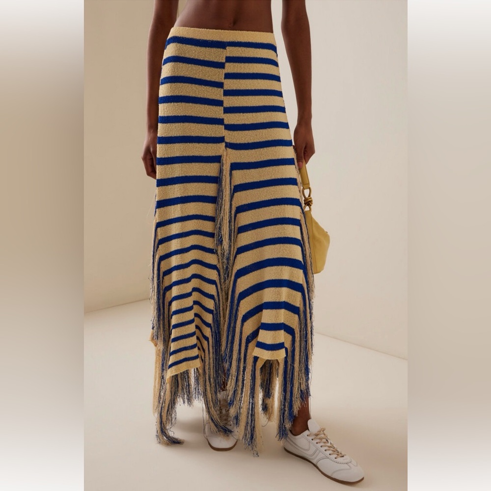 NWT Proenza Shouler Blue and Cream Fringe Skirt
